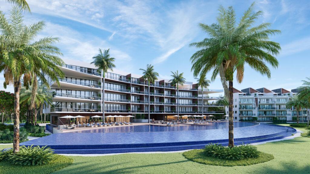 Impresionante vista del render del condo hotel Palmera The Beach At Punta Cana City Place